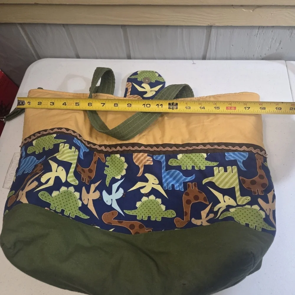 Handmade Colorful Quilted Dinosaur Tote Diaper Bag Art Quirky Gift Purse Fabric